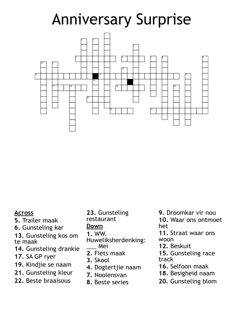 Anniversary Surprise  Crossword