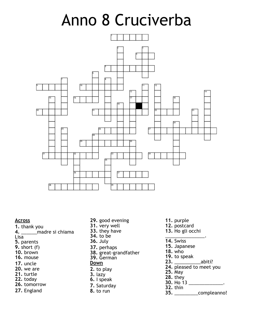 Anno 8 Cruciverba Crossword
