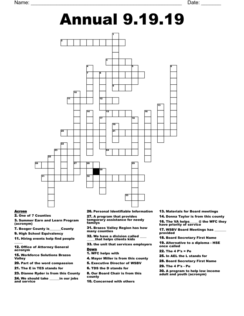 Annual 9.19.19 Crossword
