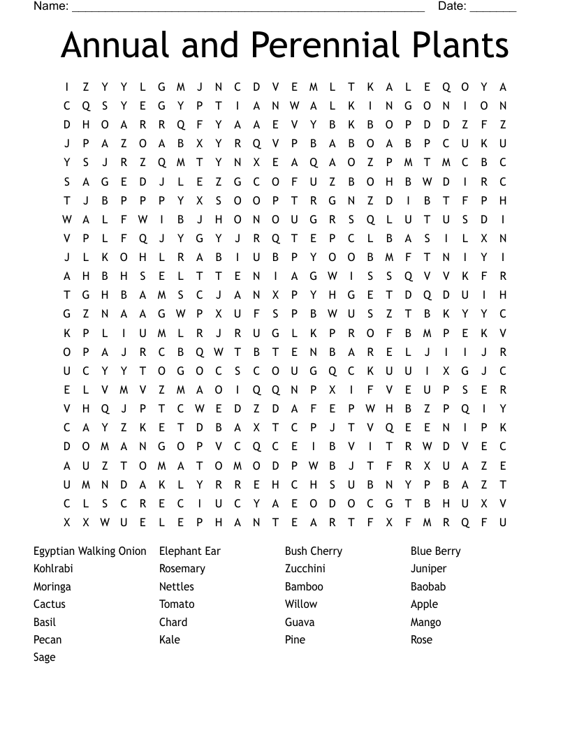 Annual and Perennial Plants Word Search