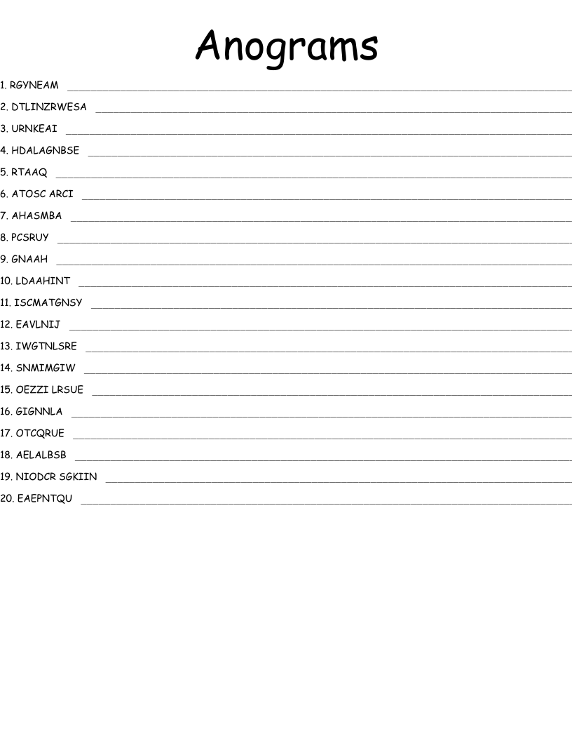 Anograms Word Scramble