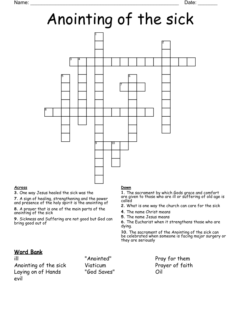 Anointing of the sick  Crossword