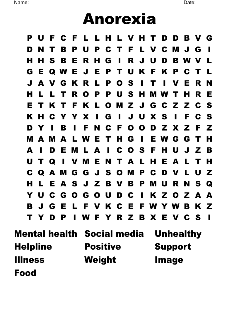Anorexia Word Search