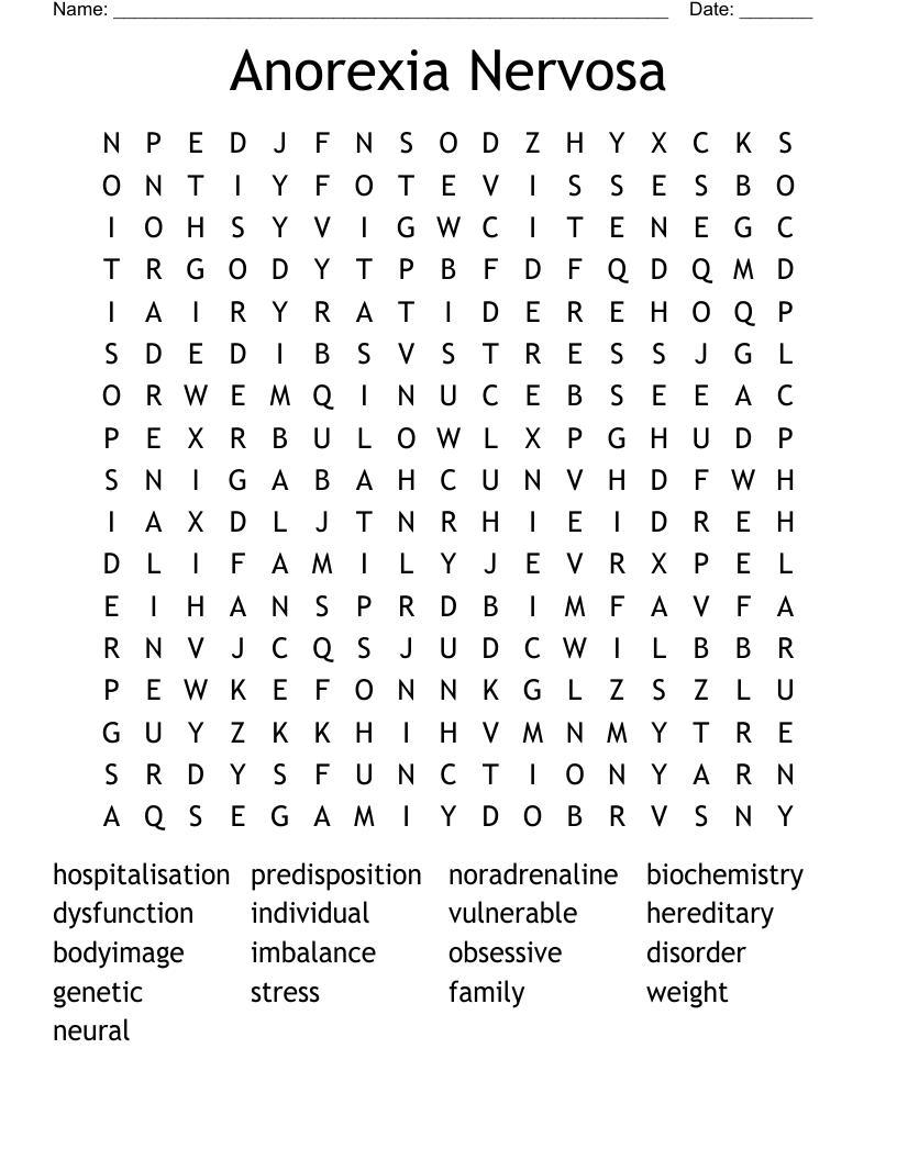 Anorexia Nervosa Word Search