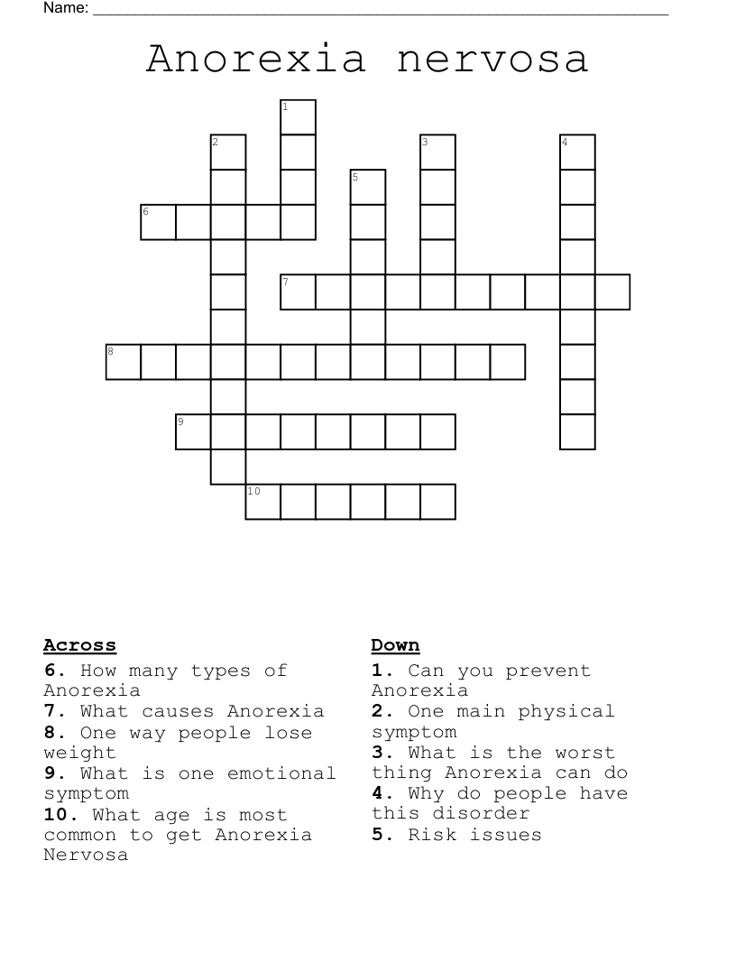 Anorexia nervosa Crossword
