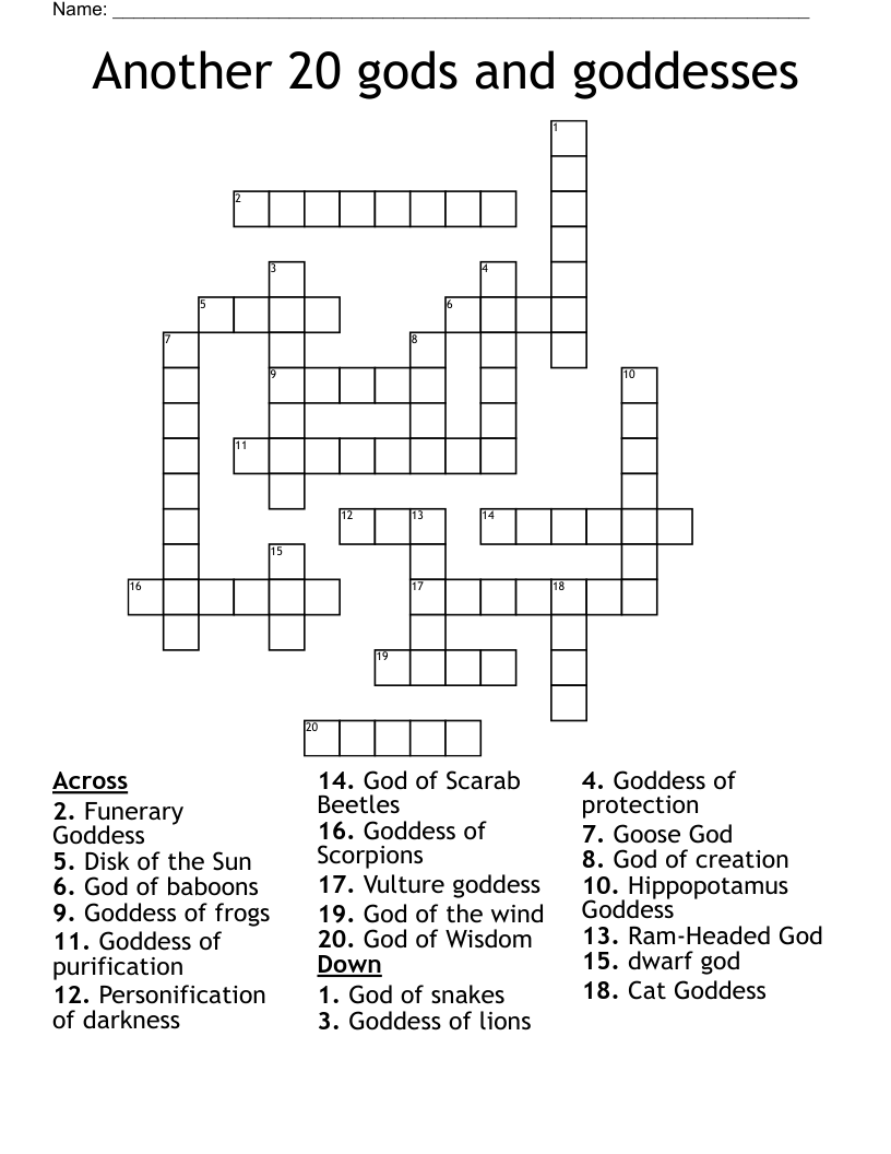 Another 20 gods and goddesses Crossword