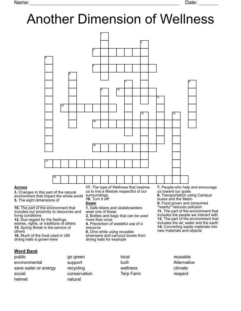 Another Dimension of Wellness  Crossword