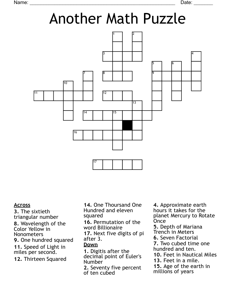 Another Math Puzzle Crossword