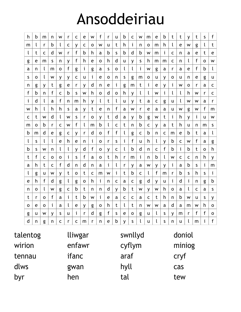 Ansoddeiriau Word Search