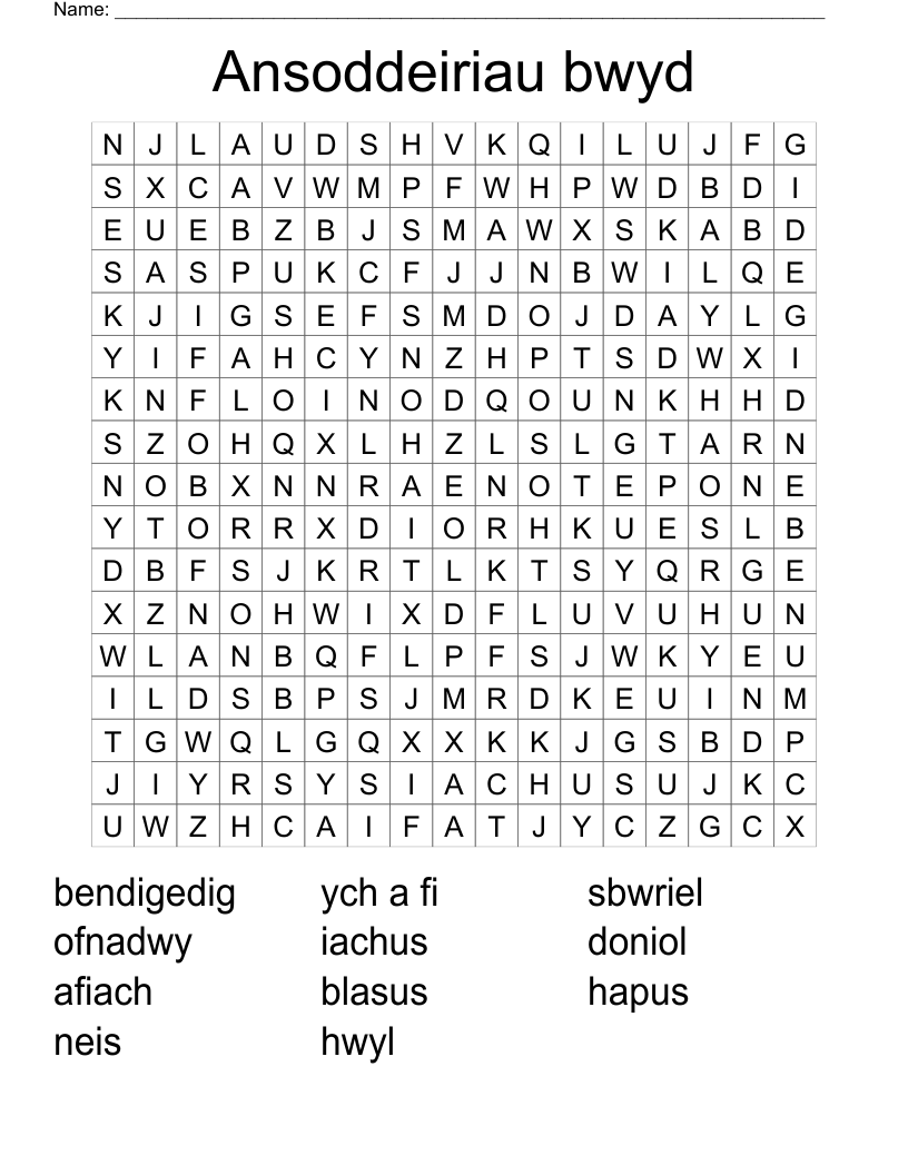 Ansoddeiriau bwyd Word Search