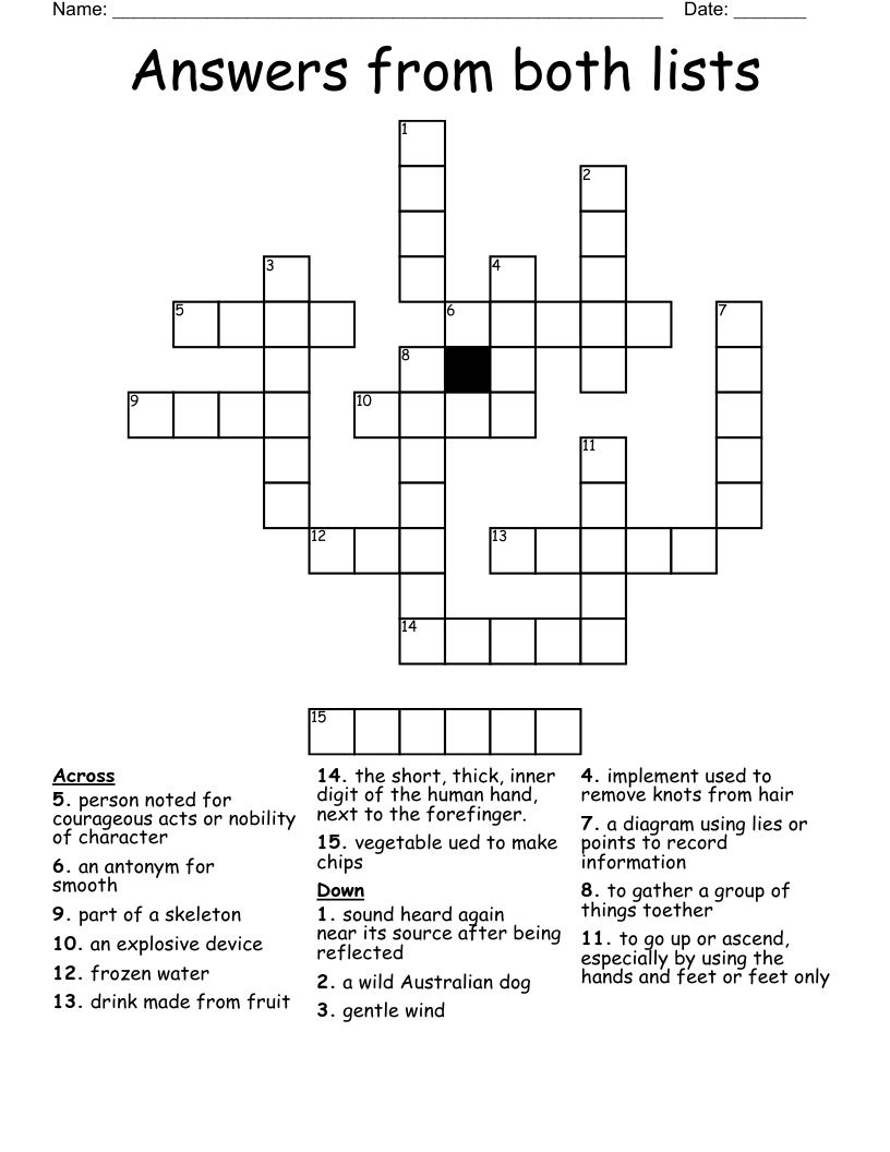 Answers  from both lists Crossword