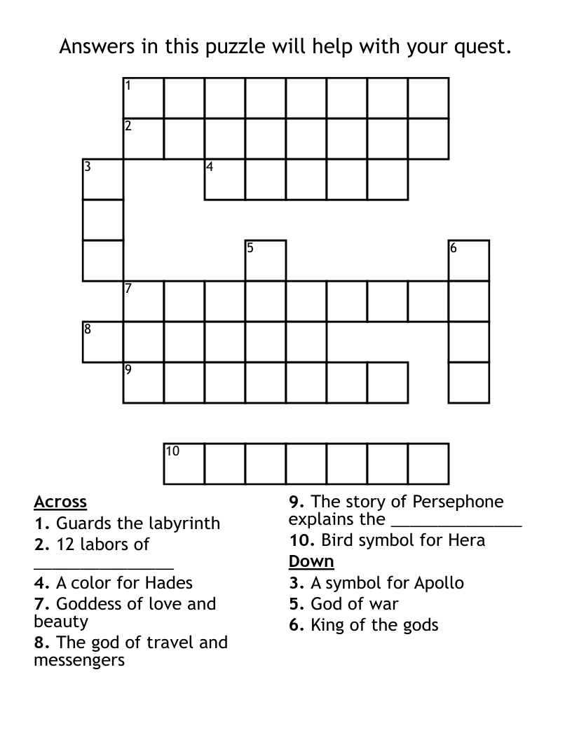 Answers in this puzzle will help with your quest. Crossword