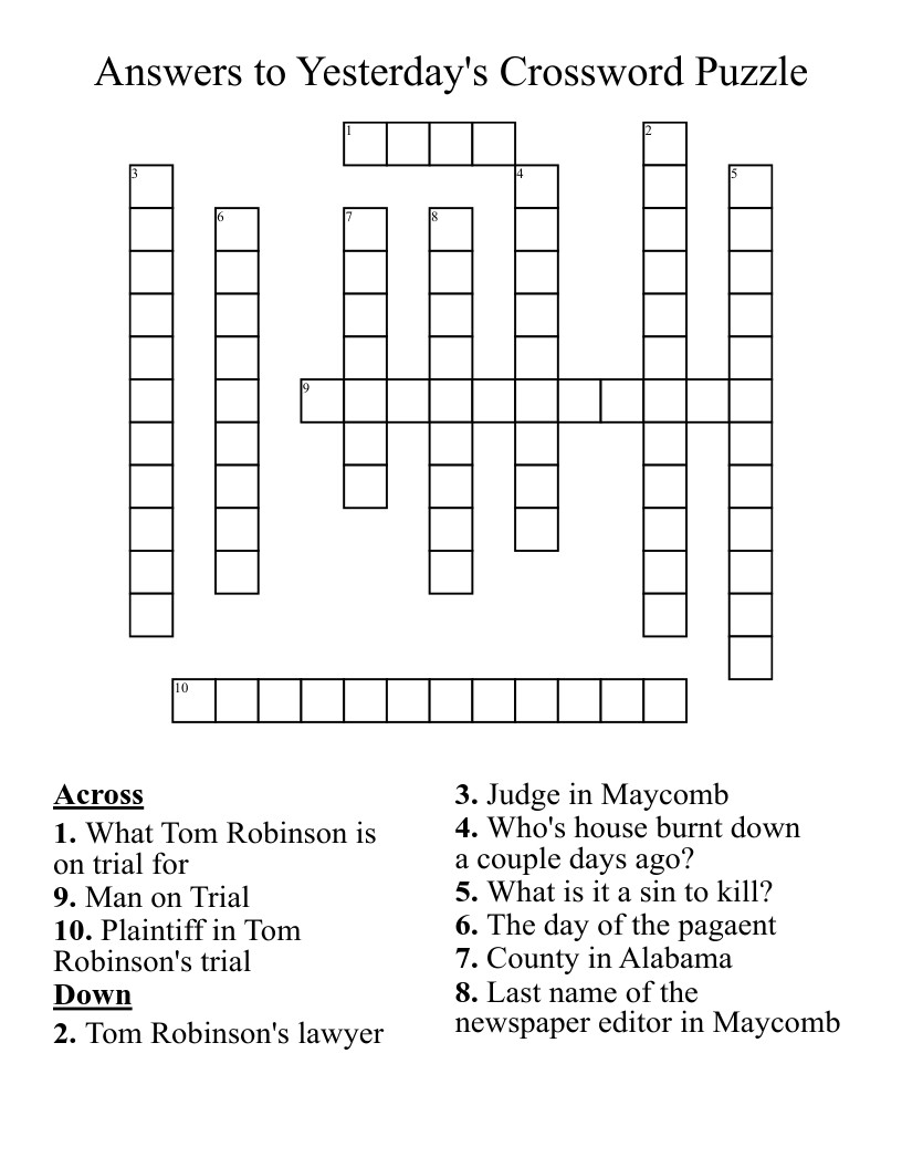 Answers to Yesterday's Crossword Puzzle