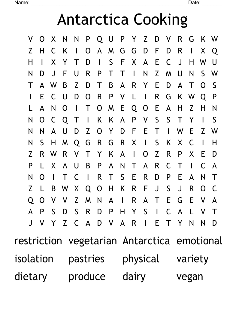 Antarctica Cooking Word Search
