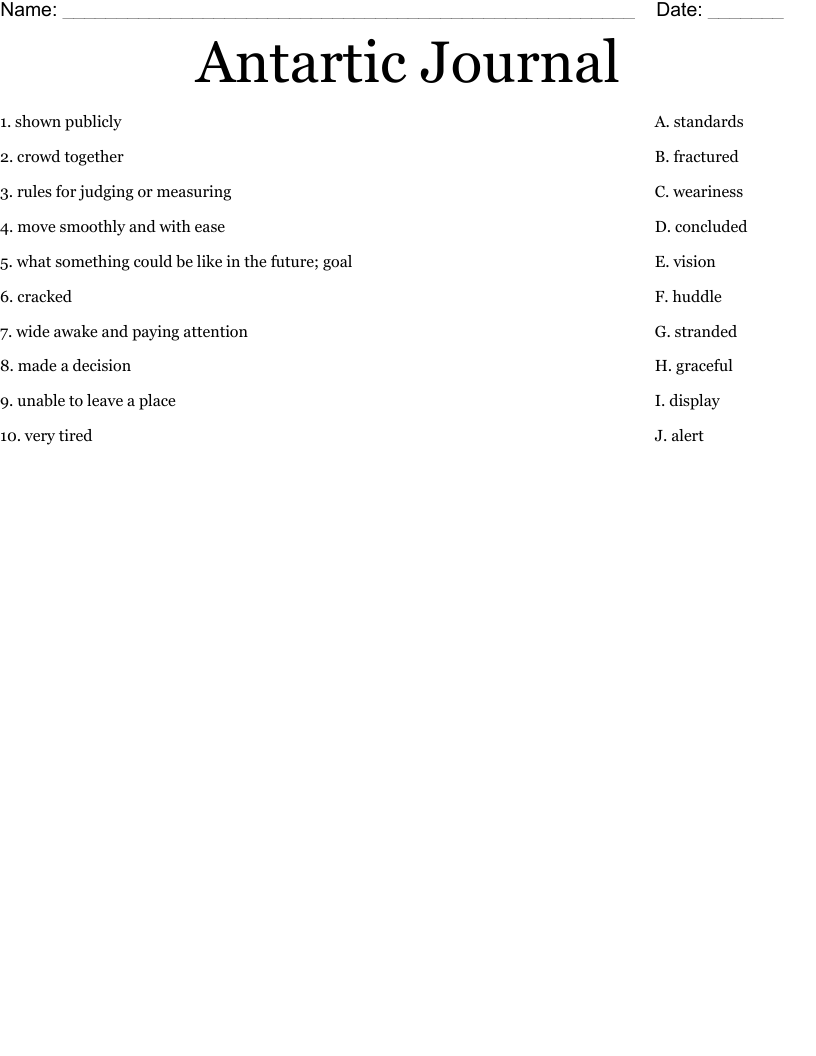 Antartic Journal Worksheet