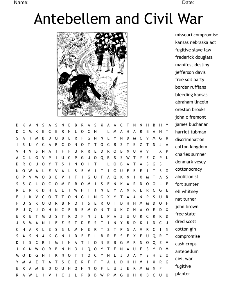 Antebellem and Civil War Word Search