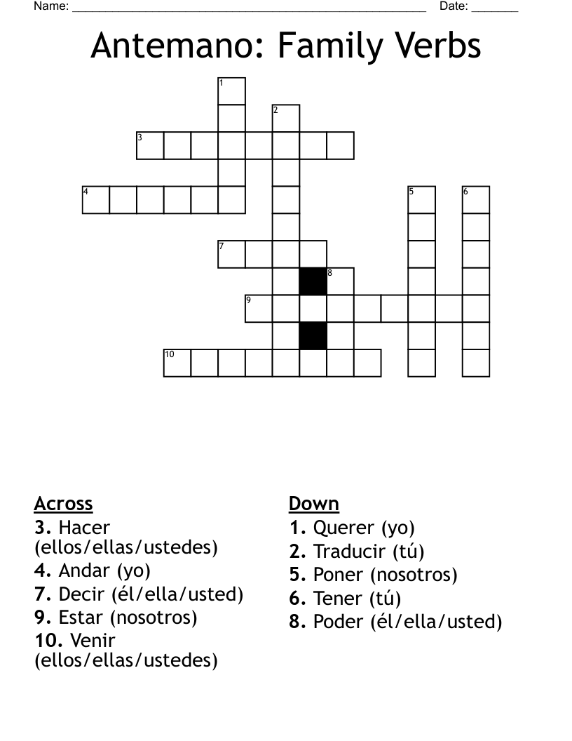 Antemano: Family Verbs Crossword