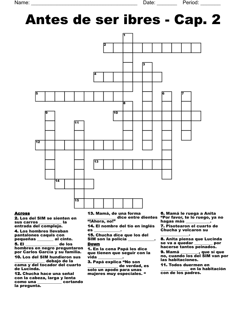 Antes de ser ibres - Cap. 2 Crossword