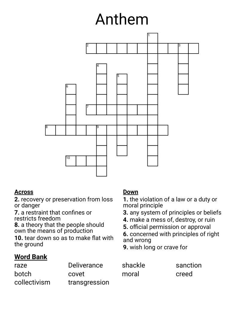 Anthem Crossword