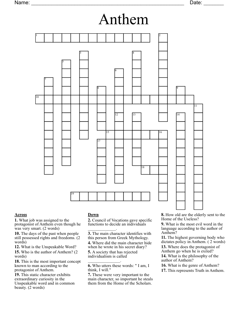 Anthem Crossword