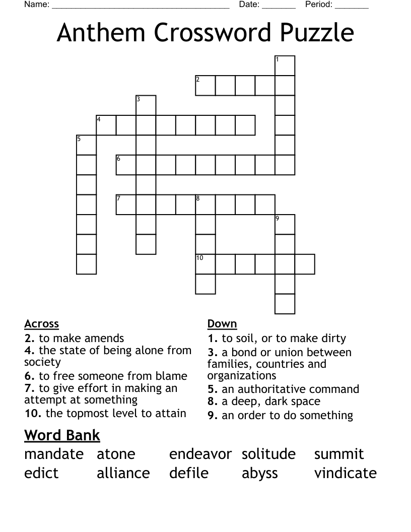 Anthem Crossword Puzzle