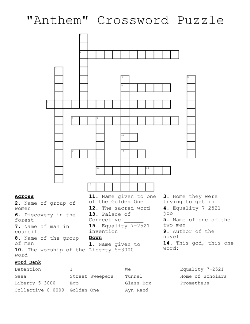 "Anthem" Crossword Puzzle