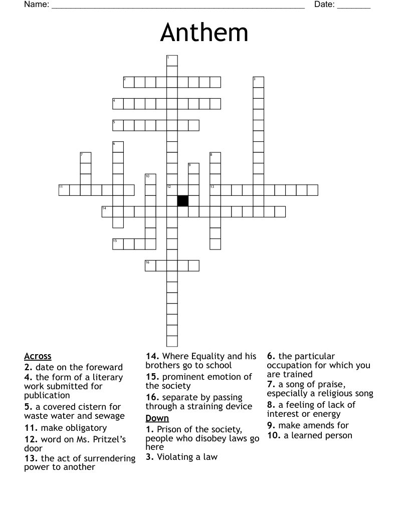 Anthem  Crossword