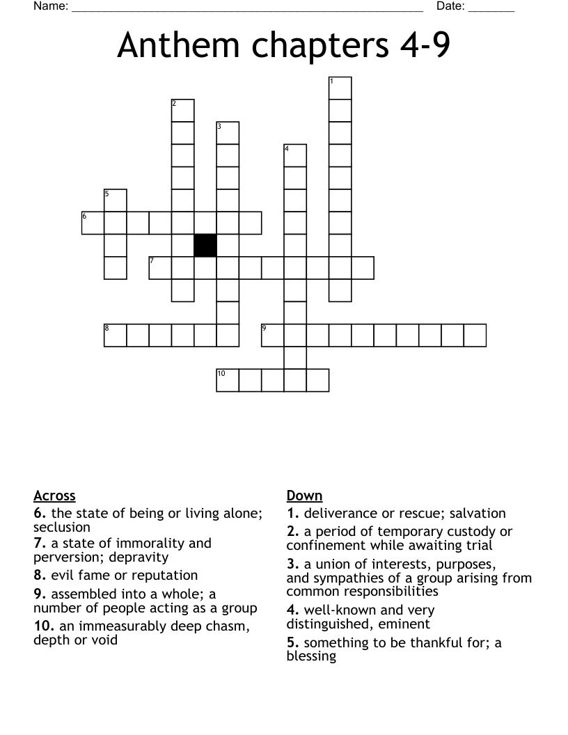 Anthem chapters 4-9 Crossword