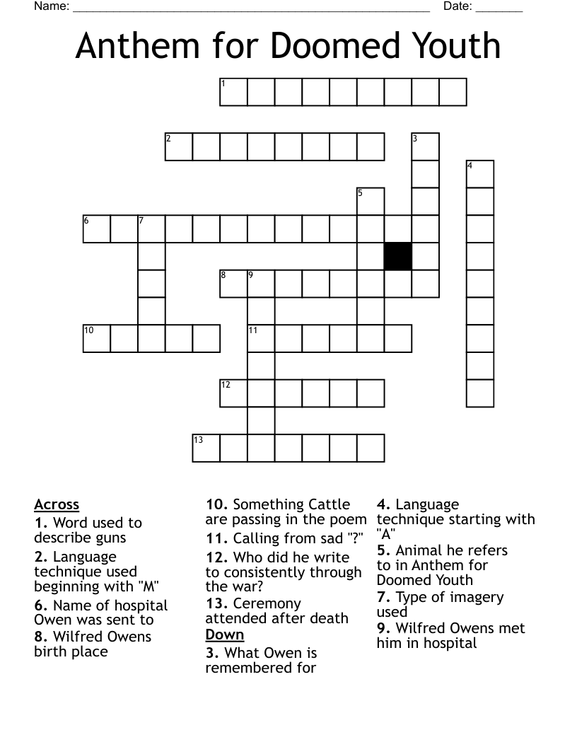 Anthem for Doomed Youth Crossword