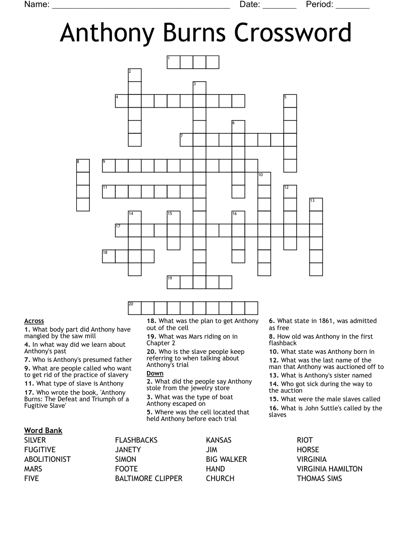 Anthony Burns Crossword