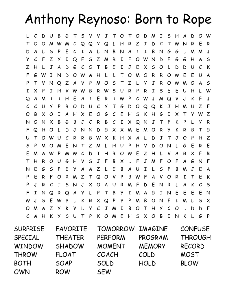 Anthony Reynoso: Born to Rope Word Search