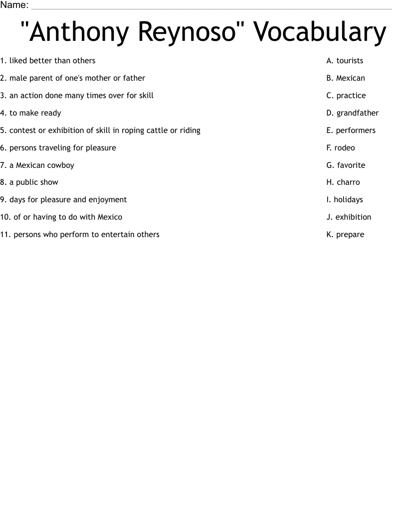 "Anthony Reynoso" Vocabulary Worksheet