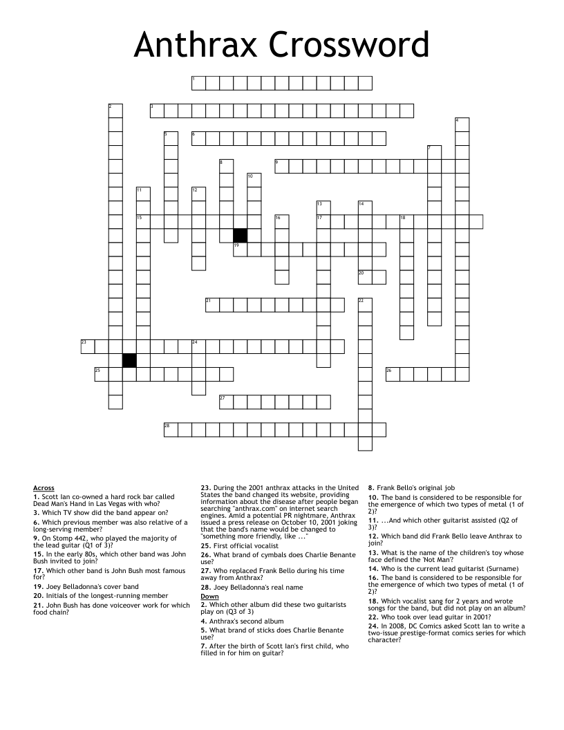 Anthrax Crossword