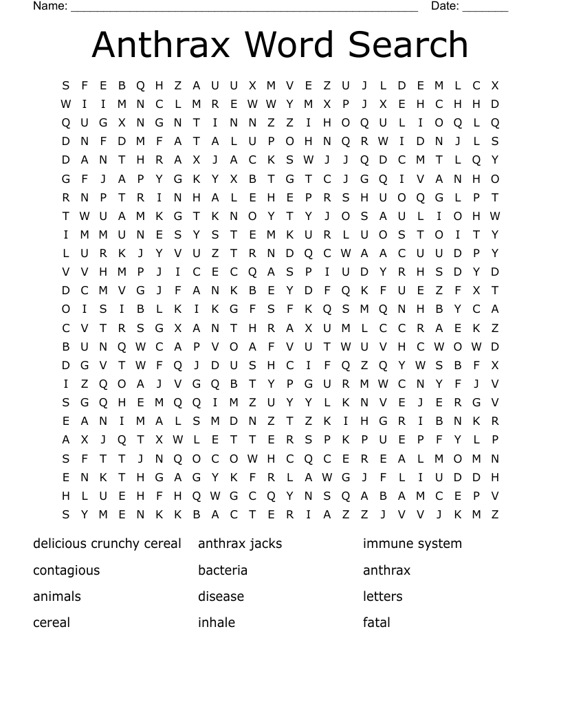 Anthrax Word Search