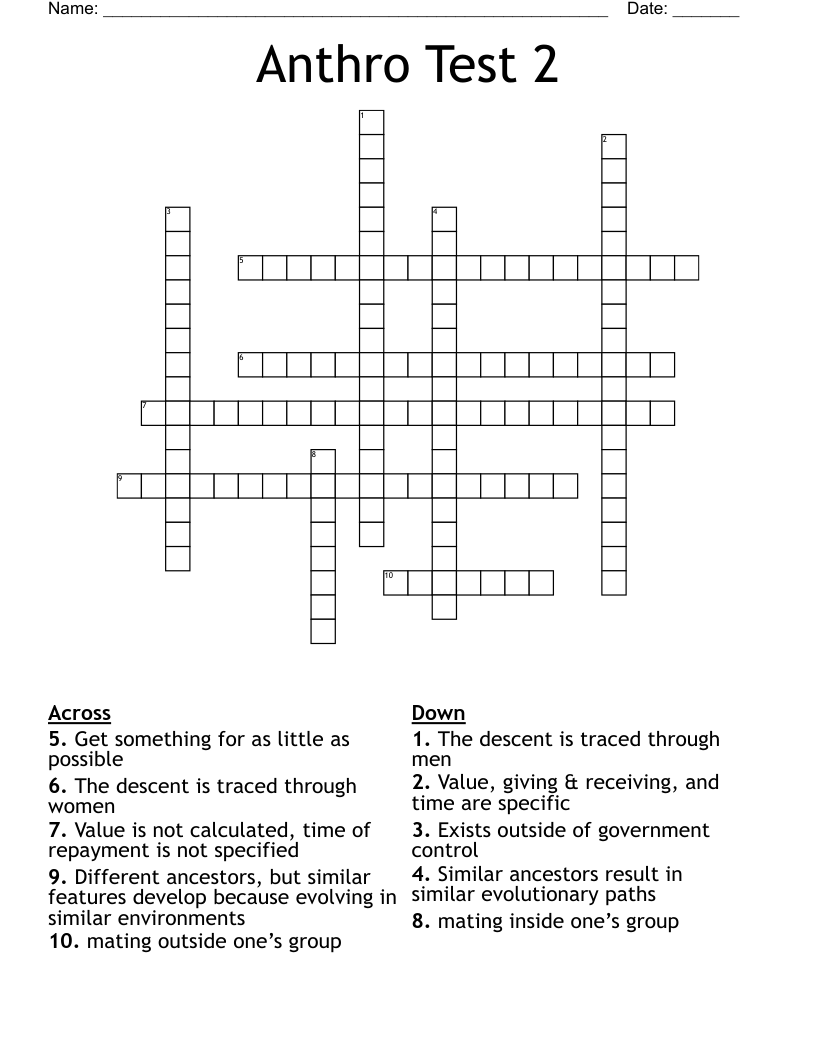 Anthro Test 2 Crossword