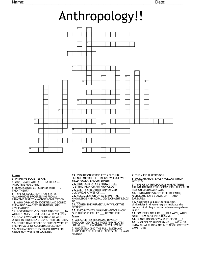 Anthropology!! Crossword