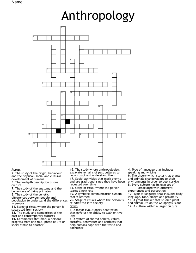 Anthropology  Crossword