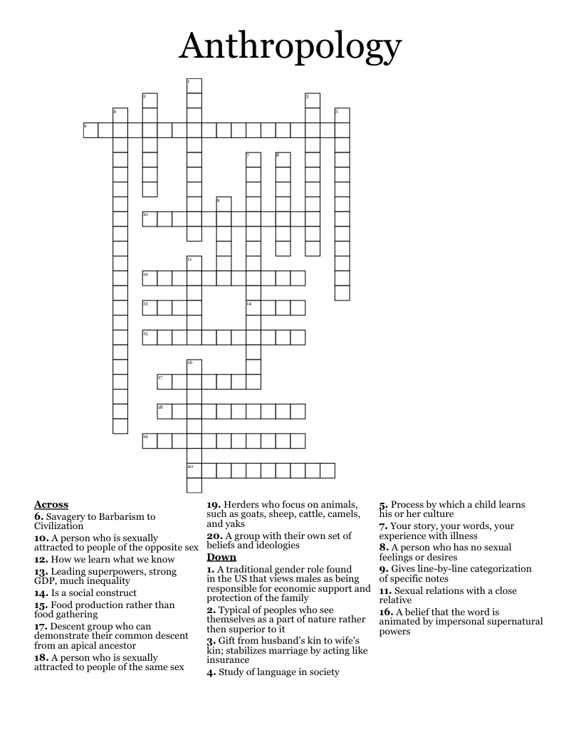 Anthropology  Crossword