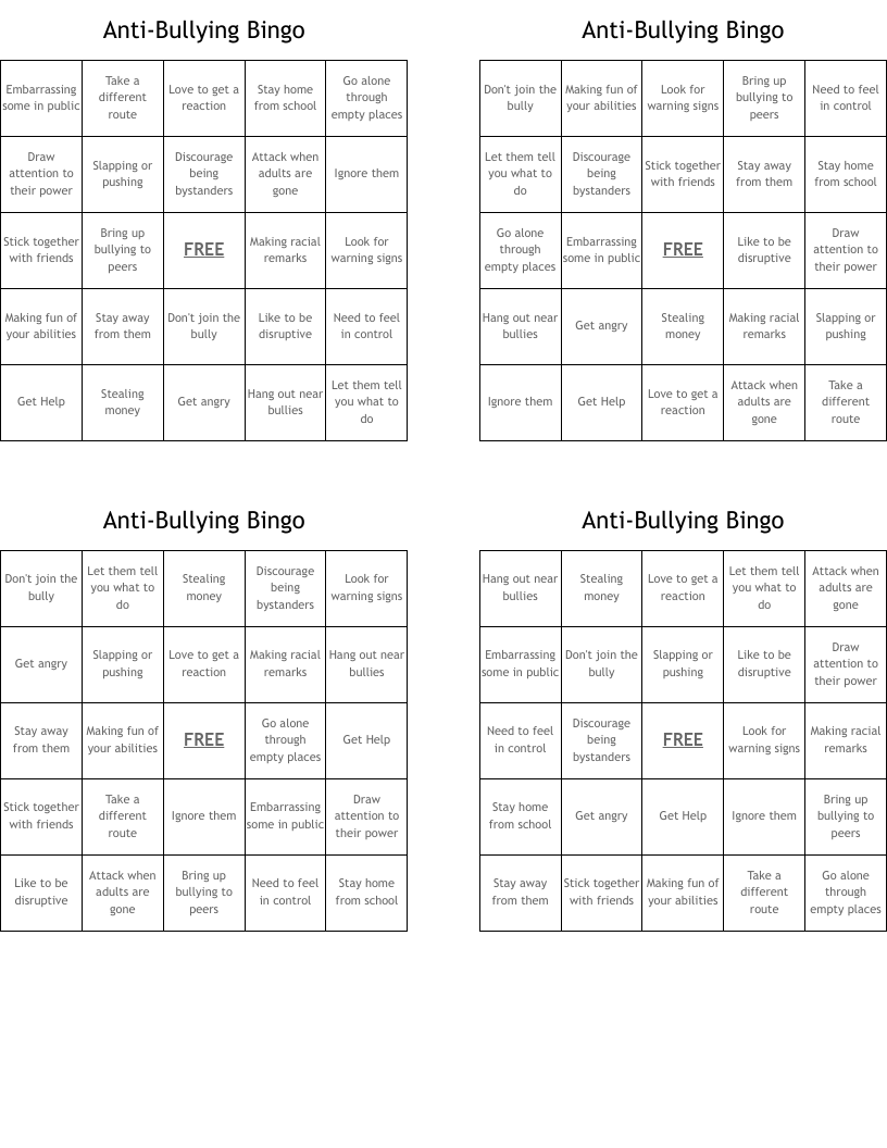 Anti-Bullying Bingo