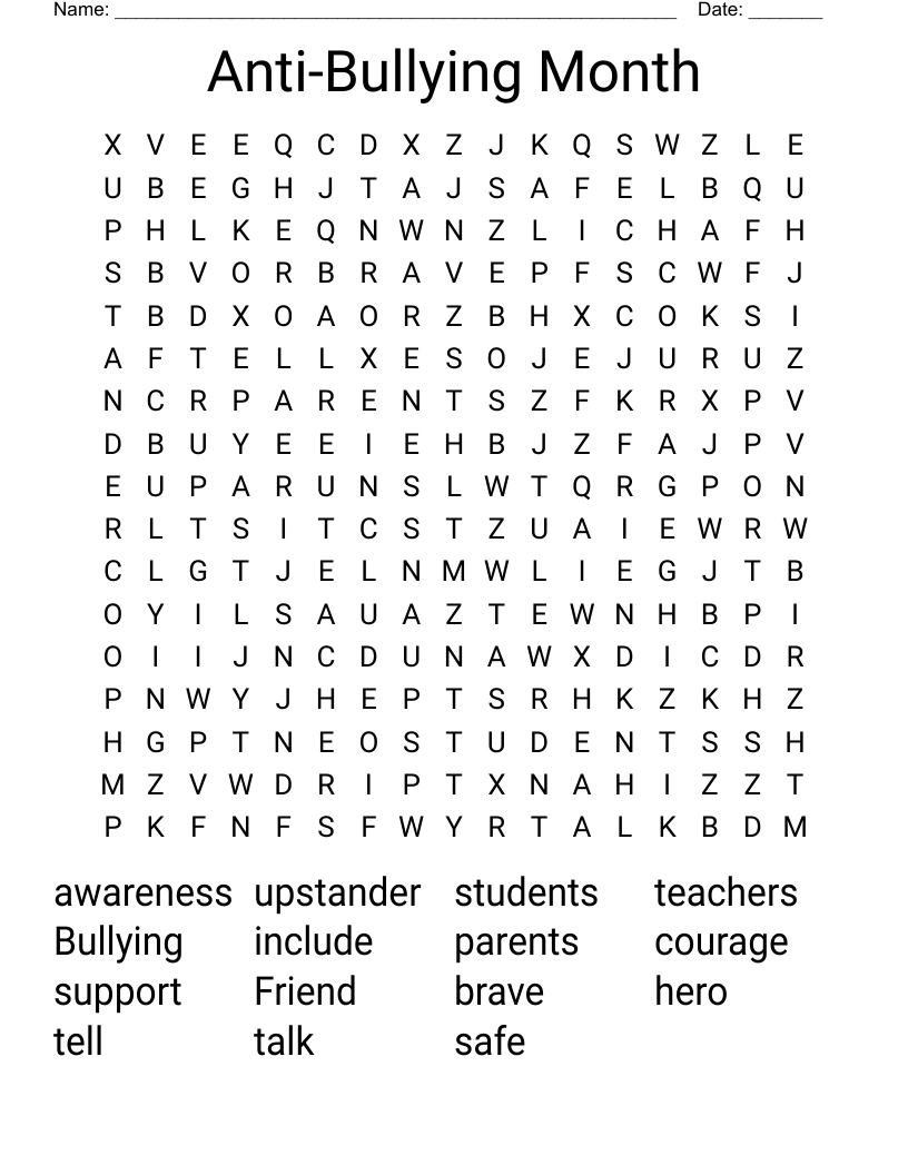 Anti-Bullying Month Word Search