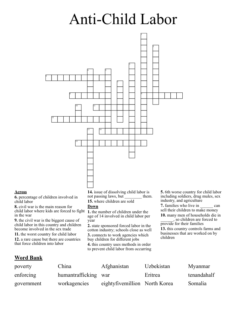 Anti-Child Labor Crossword