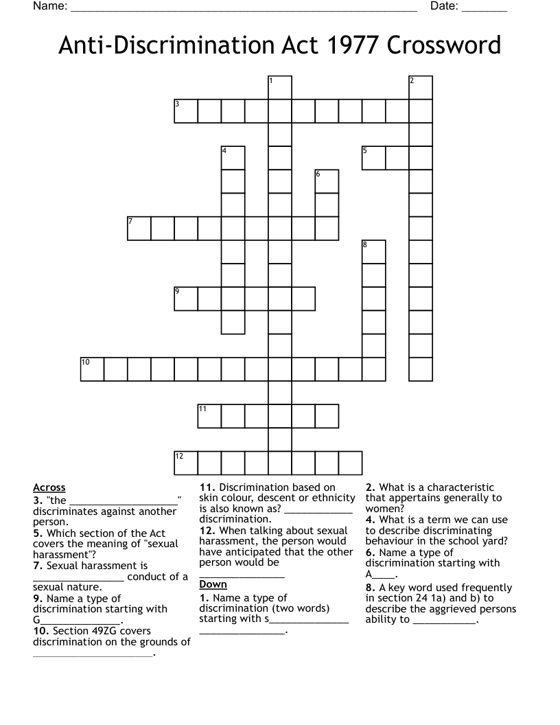 Anti-Discrimination Act 1977 Crossword