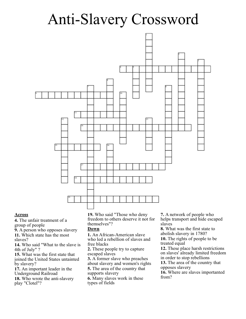 Anti-Slavery Crossword