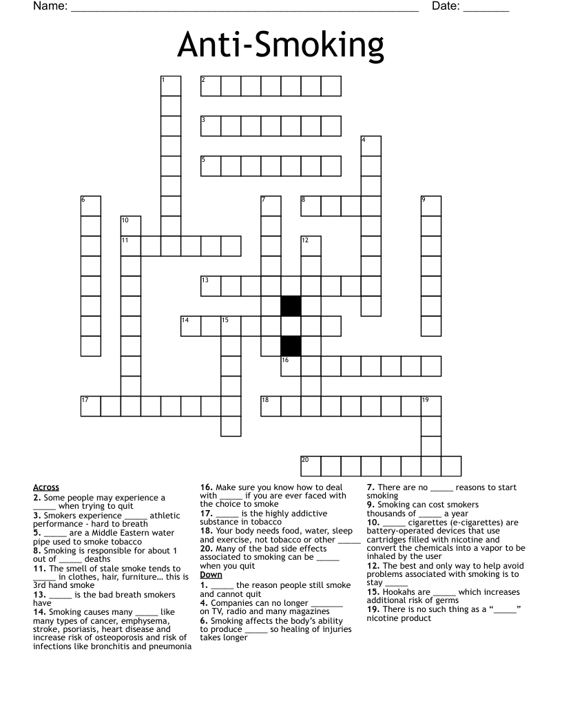 Anti-Smoking Crossword