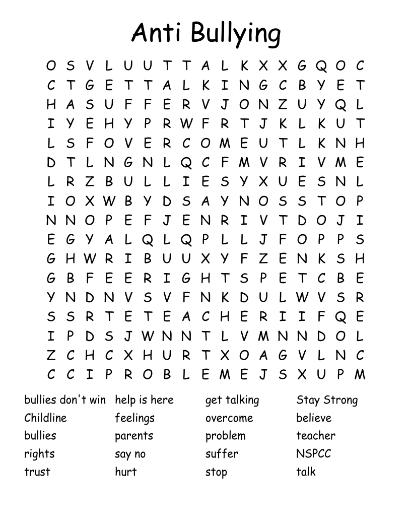 Anti Bullying Word Search