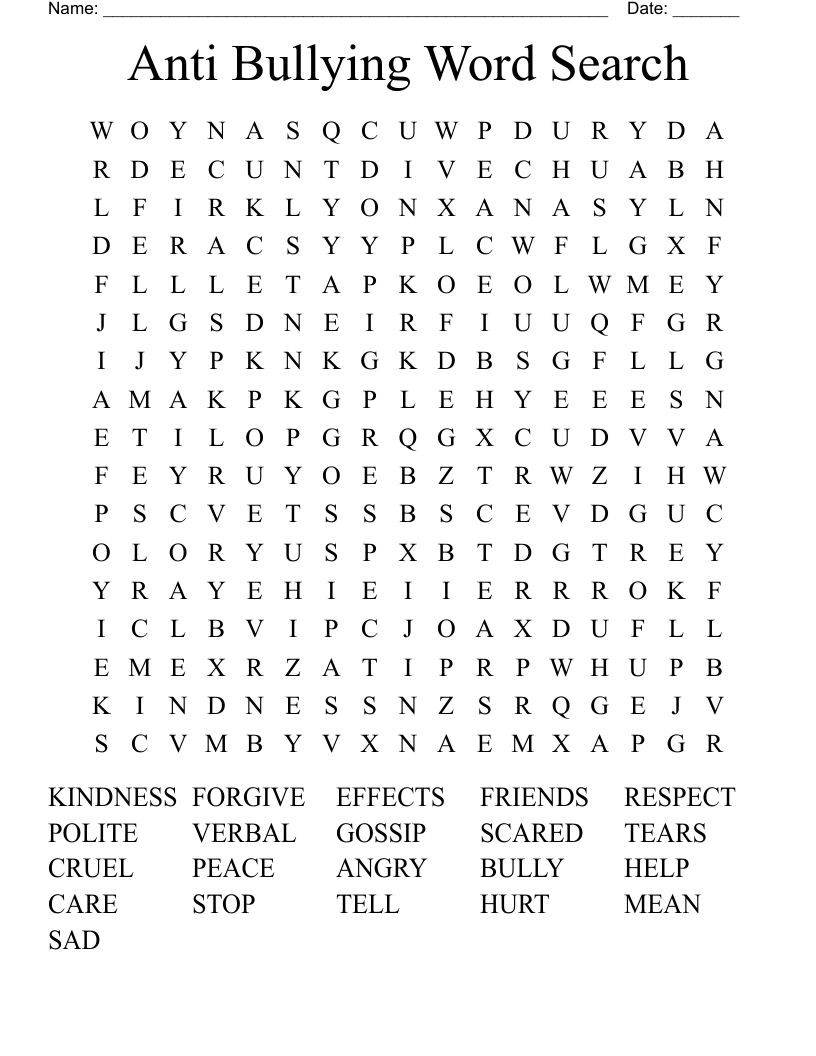Anti Bullying Word Search