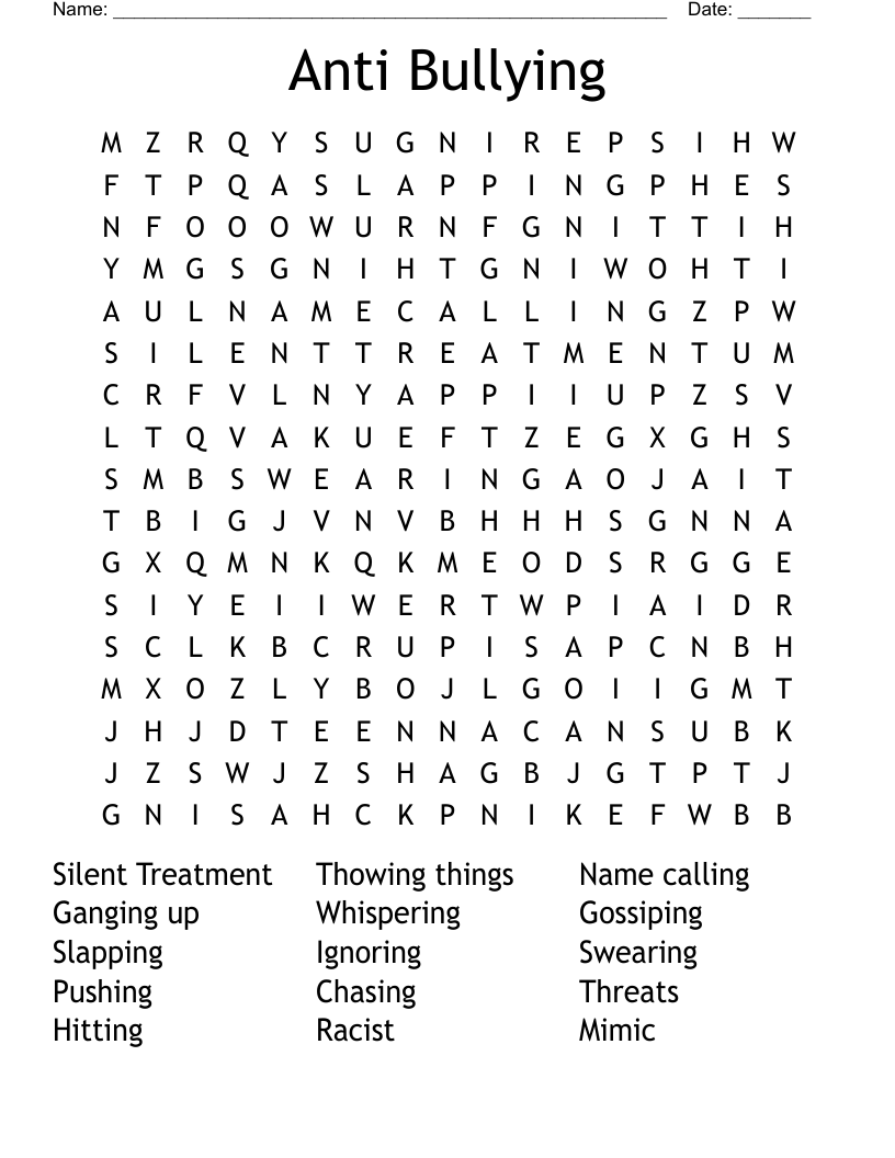Anti Bullying  Word Search