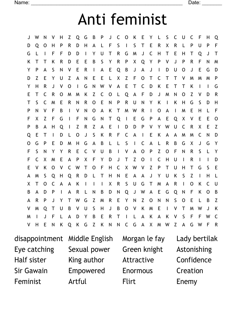 Anti feminist  Word Search