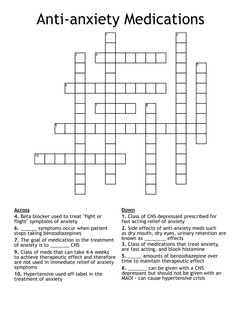 Anti-anxiety Medications Crossword