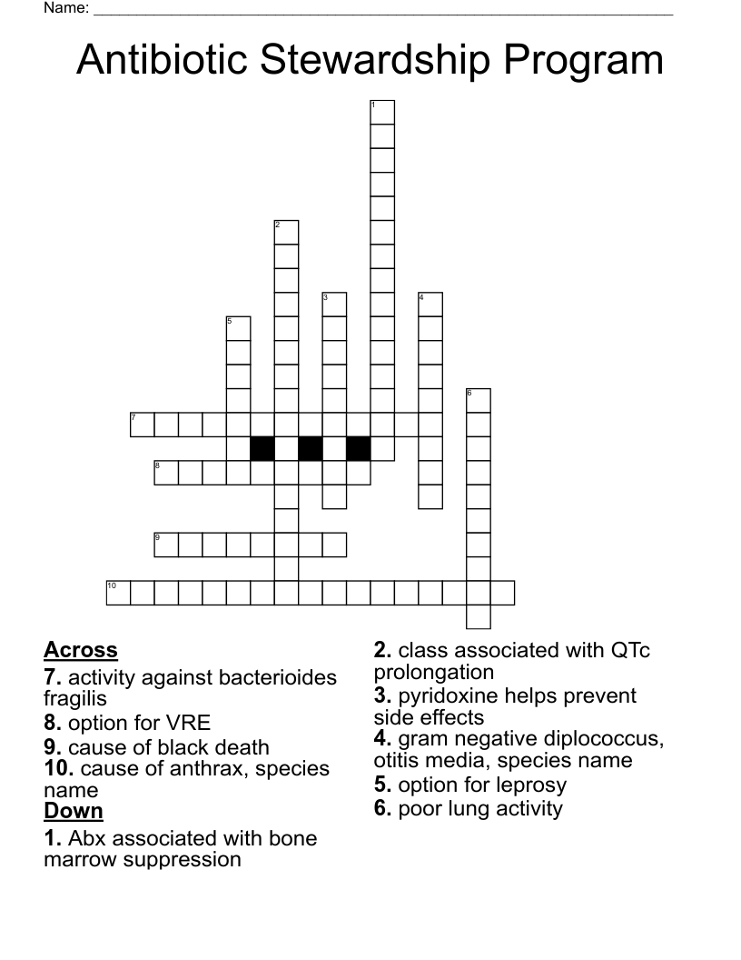 Antibiotic Stewardship Program Crossword